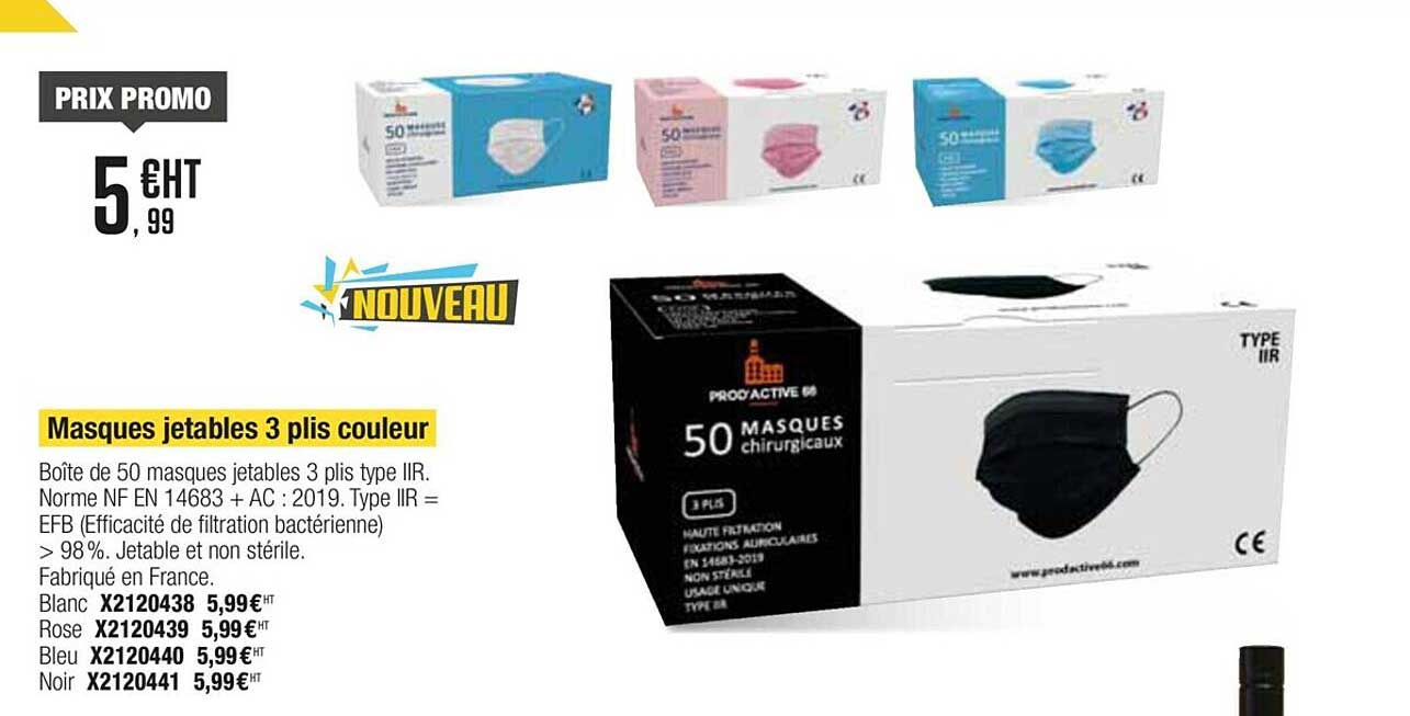 masques jetables 3 plis couleur