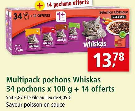 Multipack Pochons Whiskas 34 Pochons X 100 G + 14 Offerts
