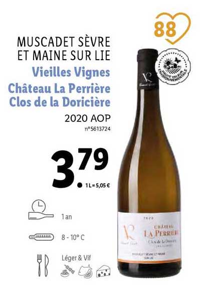 muscadet sèvre et maine sur lie vieilles vignes château la perrière clos de la doricière 2020 aop