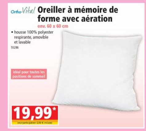 oreiller à mémoire de forme avec aération ortho-vital