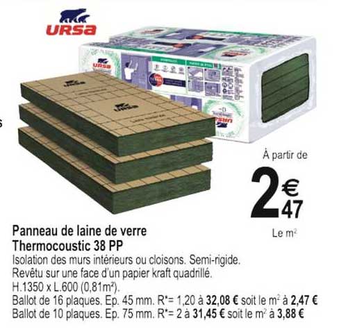 Panneau De Laine De Verre Thermocoustic 38 Pp Ursa