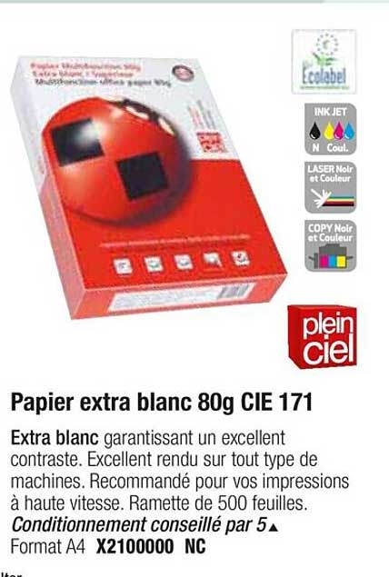 papier extra blanc 80g cie 171 plein ciel