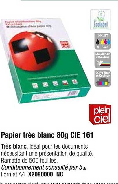 papier très blanc 80g cie 161 plein ciel