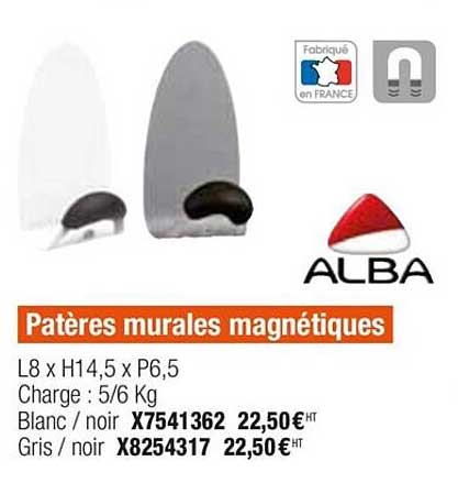 patères murales magnétiques alba