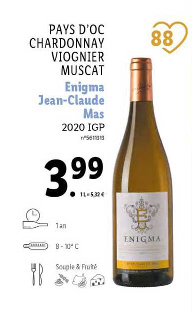 pays d'oc chardonnay viognier muscat enigma jean-claude mas 2020 igp