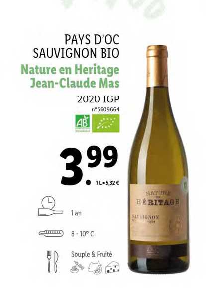 pays d'oc sauvignon bio nature en heritage jean-claude mas 2020 igp