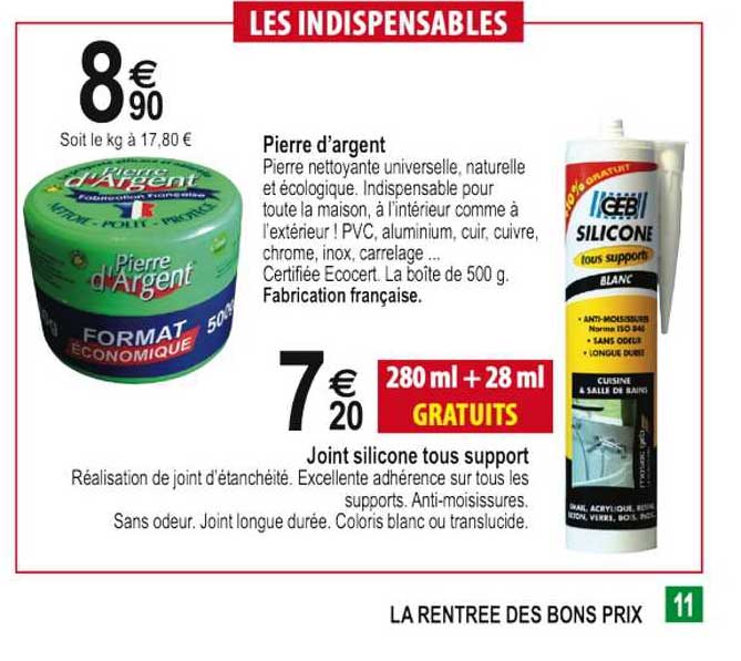 pierre d'argent, joint silicone tous support