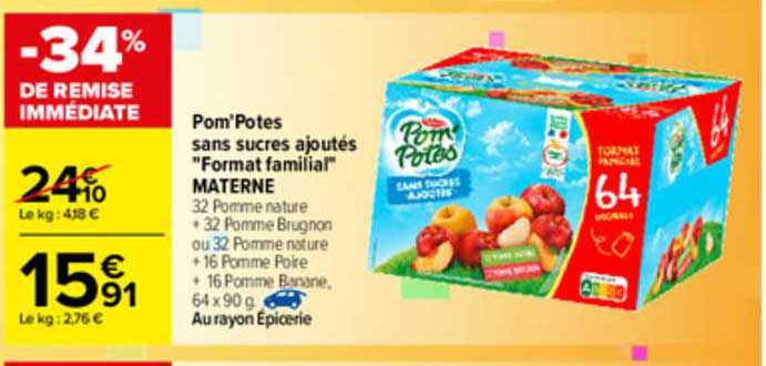 Pom'potes Sans Sucres Ajoutés "format Familial" Materne