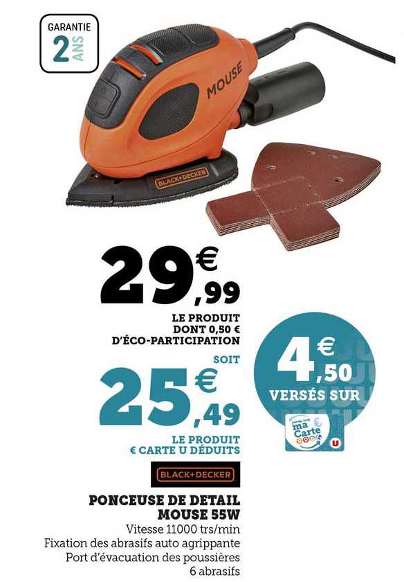 ponceuse de détail mousse 55 w black + decker