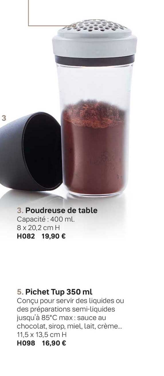 poudreuse de table, pichet tup 350 ml