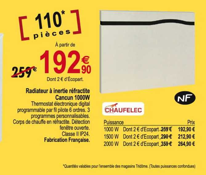 radiateur à inertie réfractite cancun 1000w chaufelec