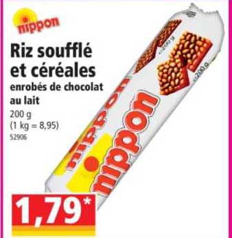 riz soufflé et céréales enrobés de chocolat au lait