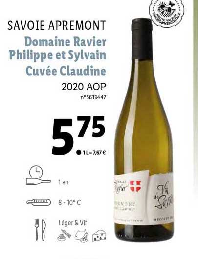 savoie apremont domaine ravier philippe et sylvain cuvée claudine 2020 aop
