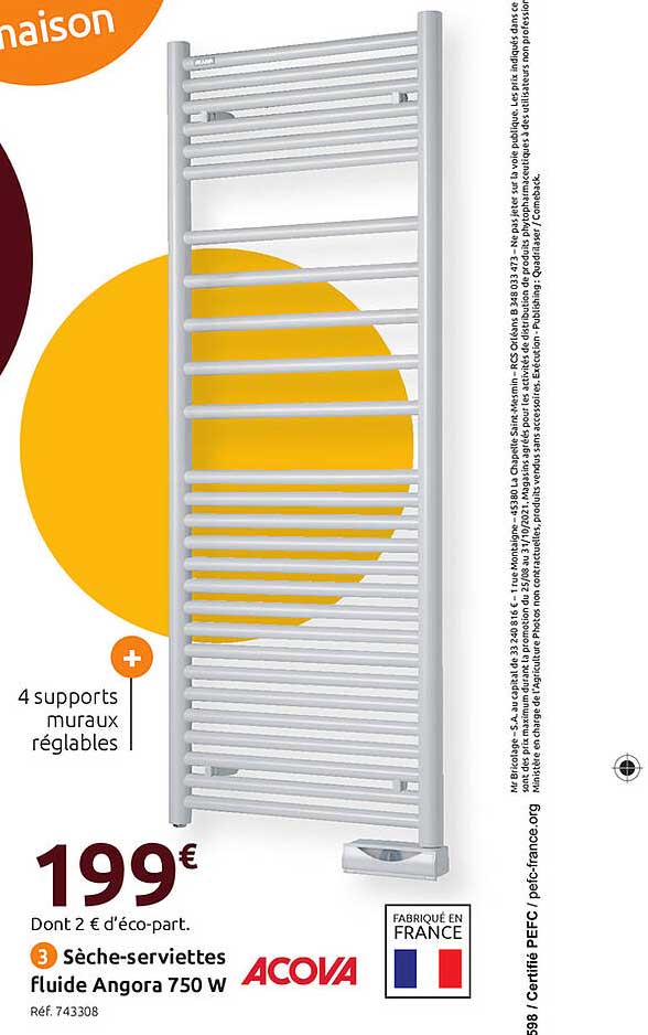 sèche-serviettes fluide angora 750 w acova