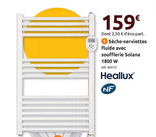 sèche-serviettes fluide avec soufflerie solana 1800 w heallux