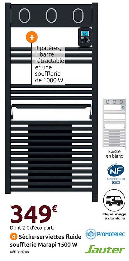 sèche-serviettes fluide soufflerie marapi 1500 w sauter