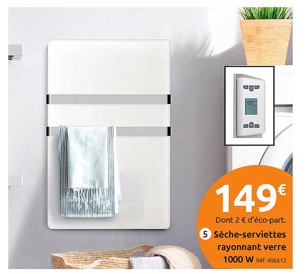 sèche-serviettes rayonnant verre 1000 w