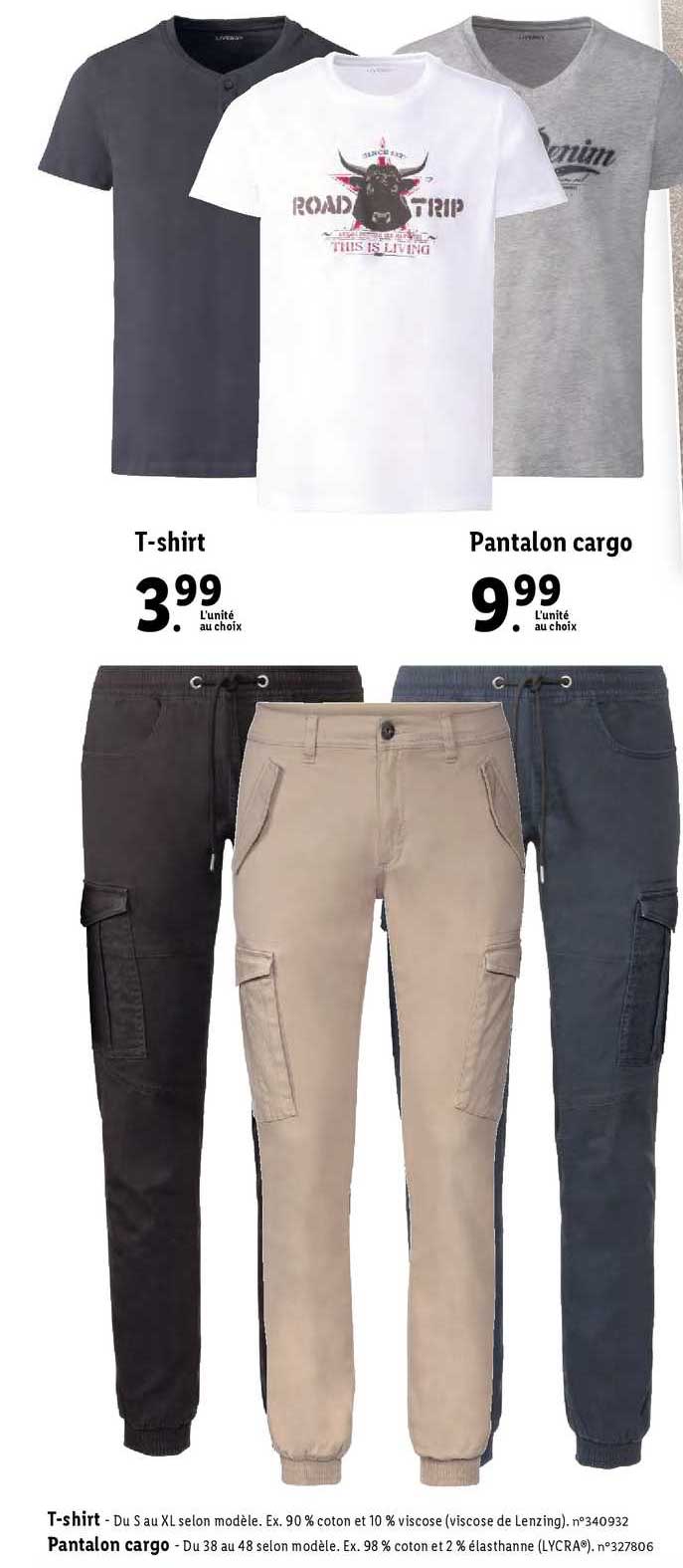 t-shirt, pantalon cargo