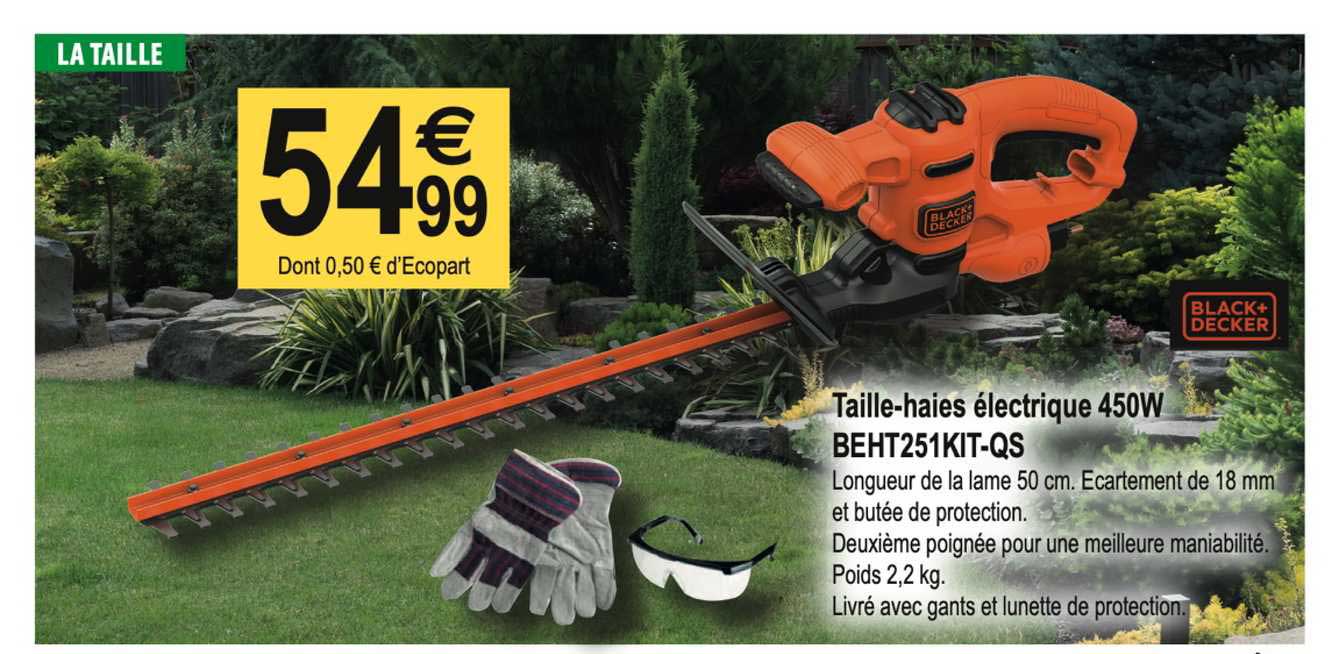 taille-haies électrique 450w black+decker beht251kit-qs