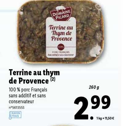 Terrine Au Thym De Provence Domaine Picard