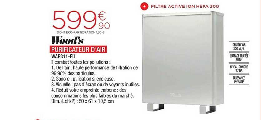 woods purificateur d'air wap311-eu