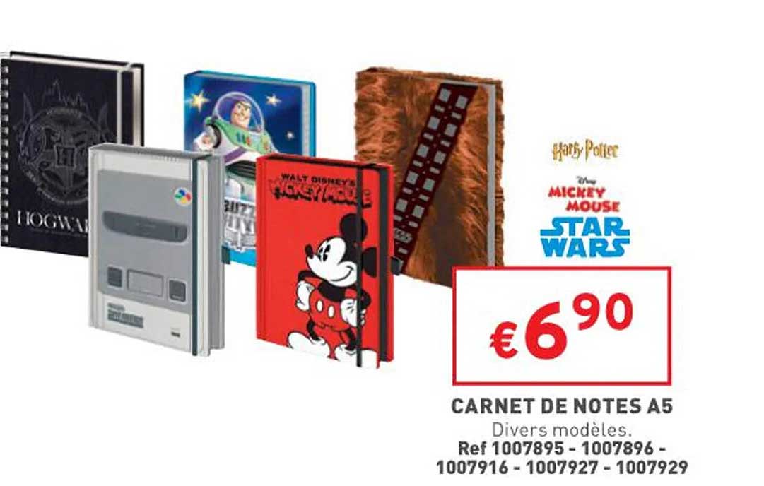 carnet de notes a5 harry potter, mickey mouse, star wars