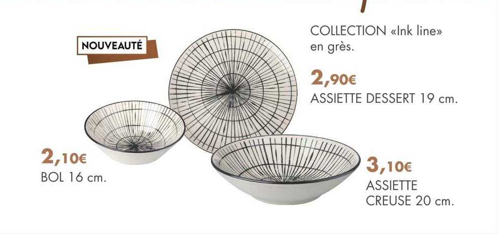 Collection «ink Line» En Grès : Bol 16 Cm, Assiette Dessert 19 Cm, Assiette Creusé 20 Cm