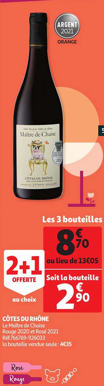côtes du rhône le maître de chaise rouge 2020 et rosé 2021