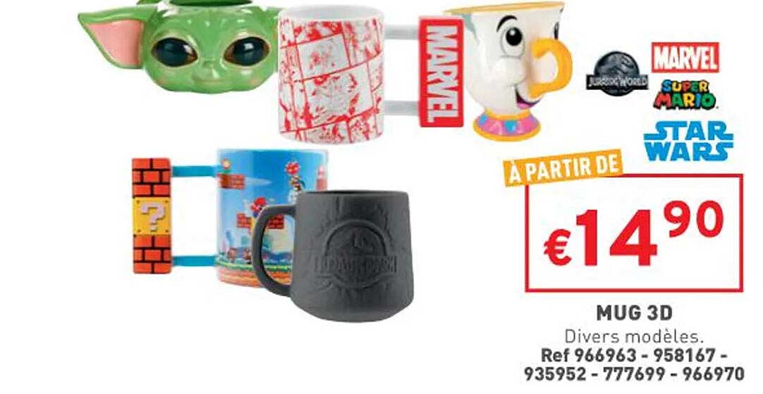 mug 3d marvel, super mario, star wars