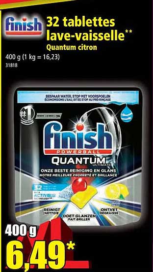 32 tablettes lave-vaisselle quantum citron finish