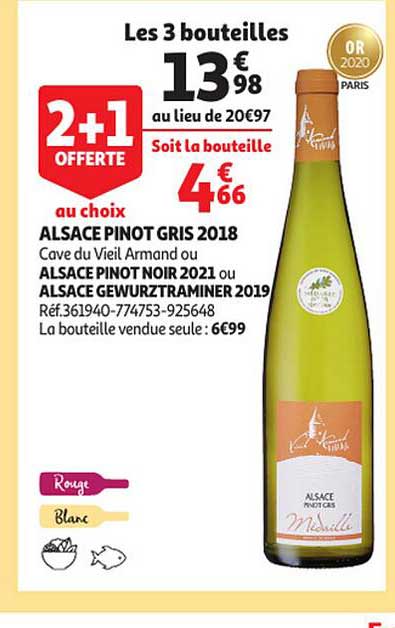alsace pinot gris 2018 cave du viel arnand ou alsace pinot noir 2021 ou alsace gewurztraminer 2019
