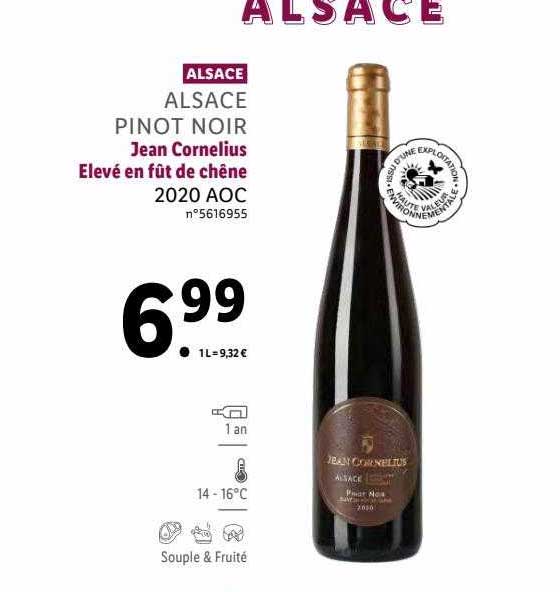 alsace pinot noir jean cornelius élevé en fût de chêne 2020 aoc