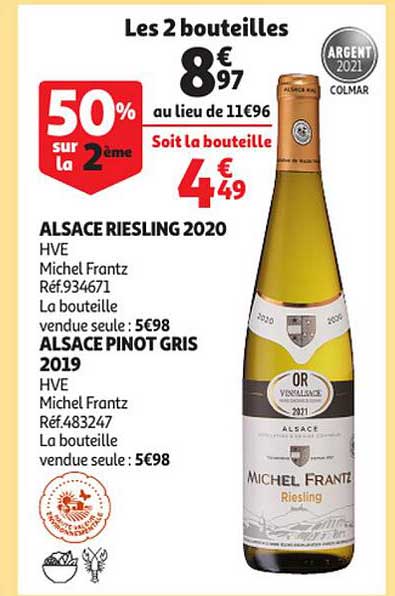 alsace riesling 2020 hve michel frantz, alsace pinot gris 2019 hve michel frantz