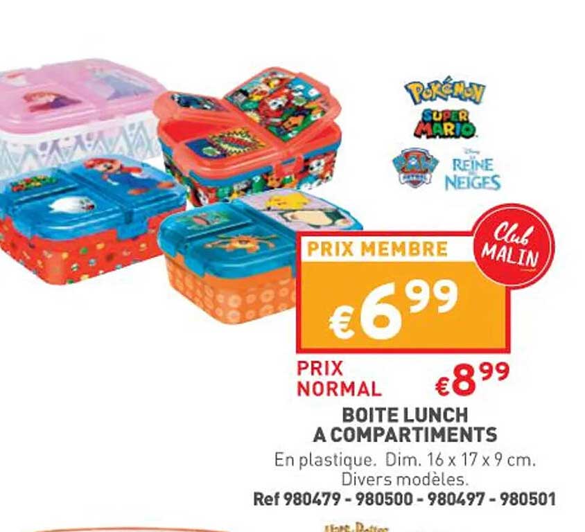Boîte Lunch à Compartiments Pokémon, Super Mario, La Reine Des Neiges