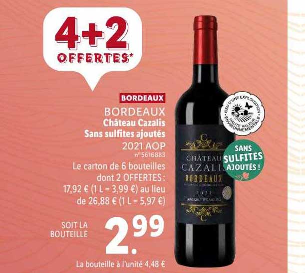 bordeaux château cazalis sans sulfites ajoutés 2021 aop