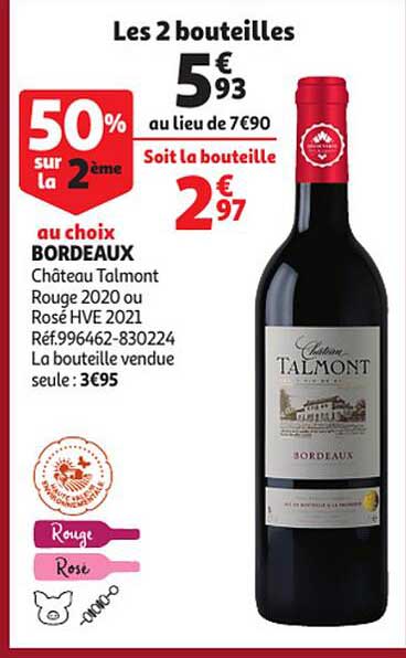 bordeaux château talmont rouge 2020 ou rosé hve 2021