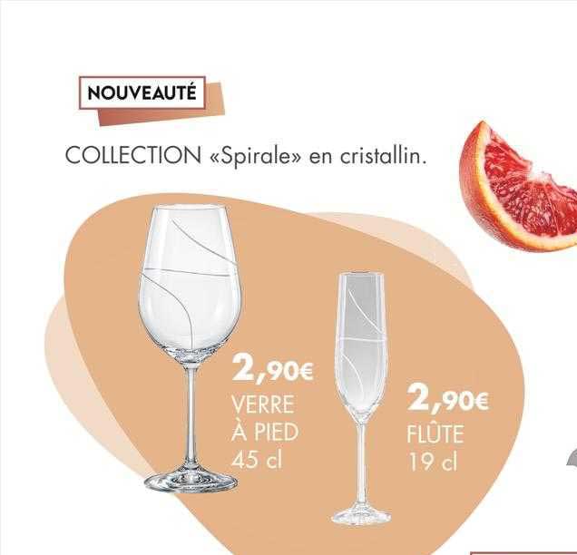 Collection «spirale» En Cristallin : Verre à Pied 45 Cl, Flûte 19 Cl