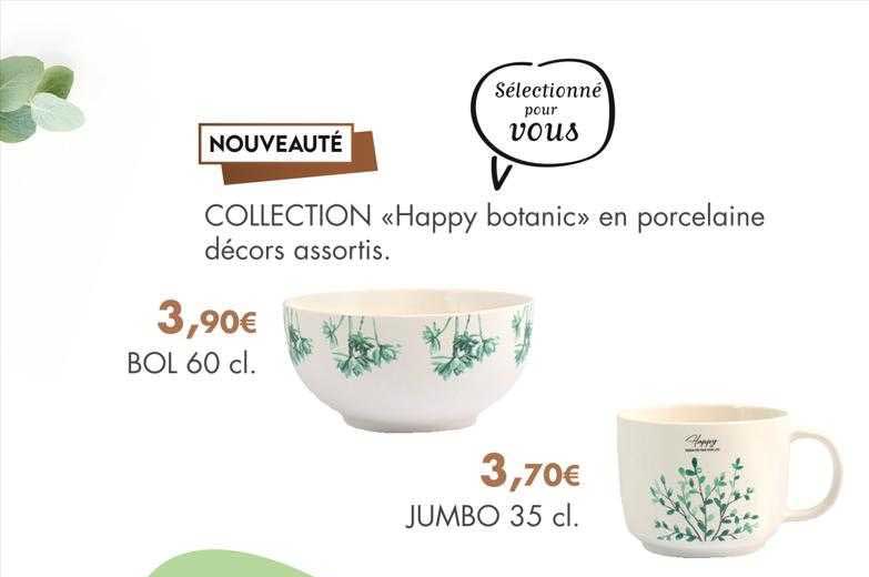 colletion «happy botanic» en porcelaine décors assortis : bol 60 cl, jumbo 35 cl