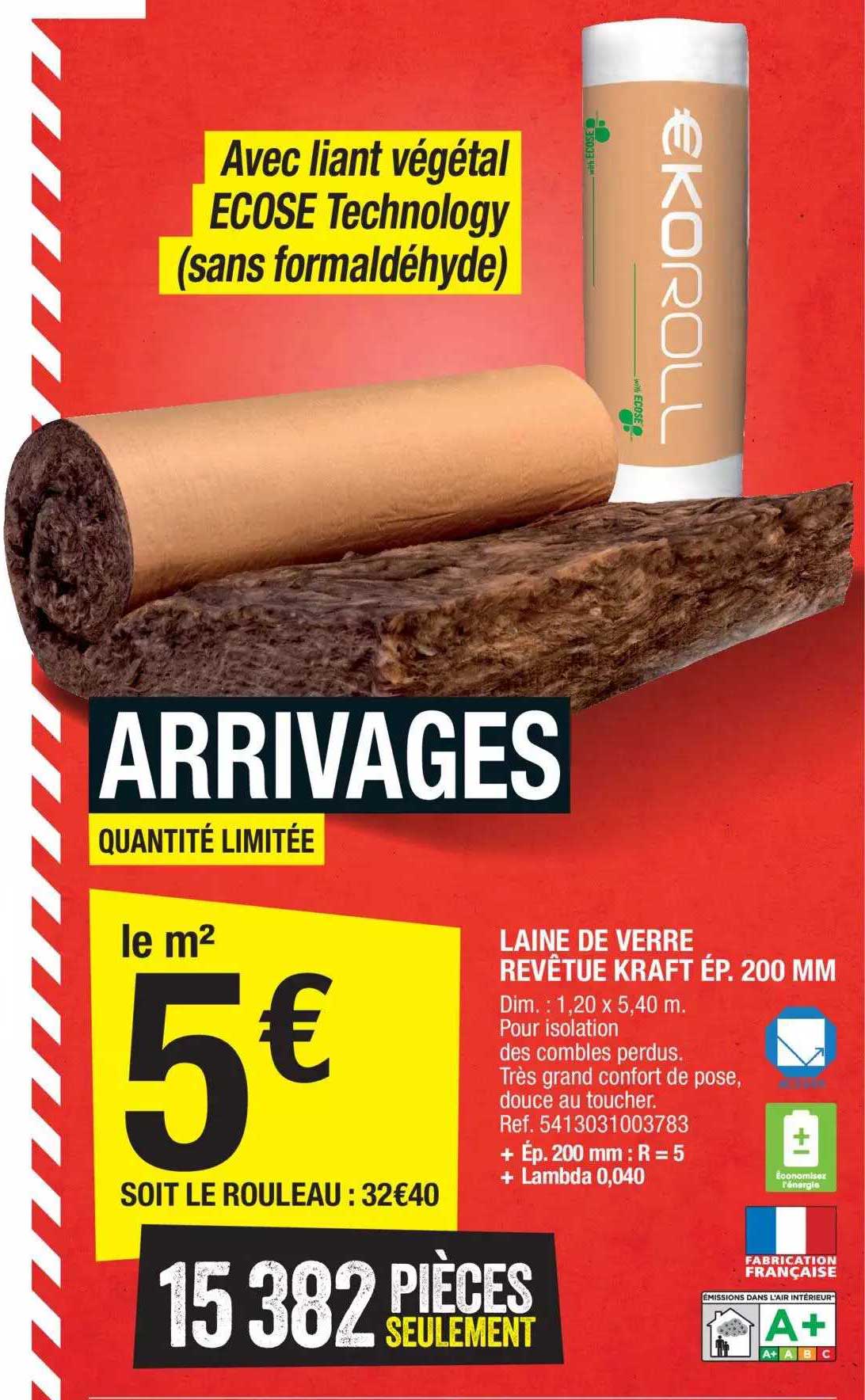 laine de verre revêtue kraft ép. 200 mm