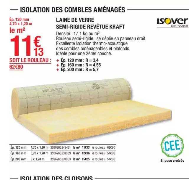 laine de verre semi-rigide revêtue kraft isover