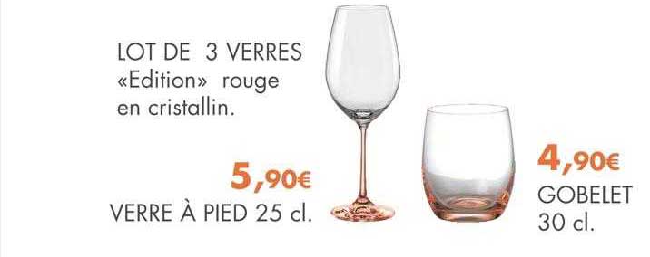 lot de 3 verres «édition» rouge en cristallin : verre à pied 25 cl, gobelet 30 cl