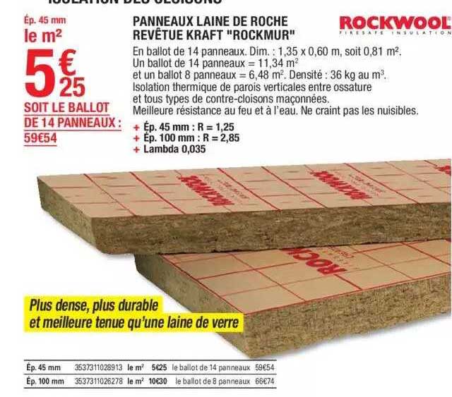 panneaux laine de roche revêtue kraft "rockmur" rockwool