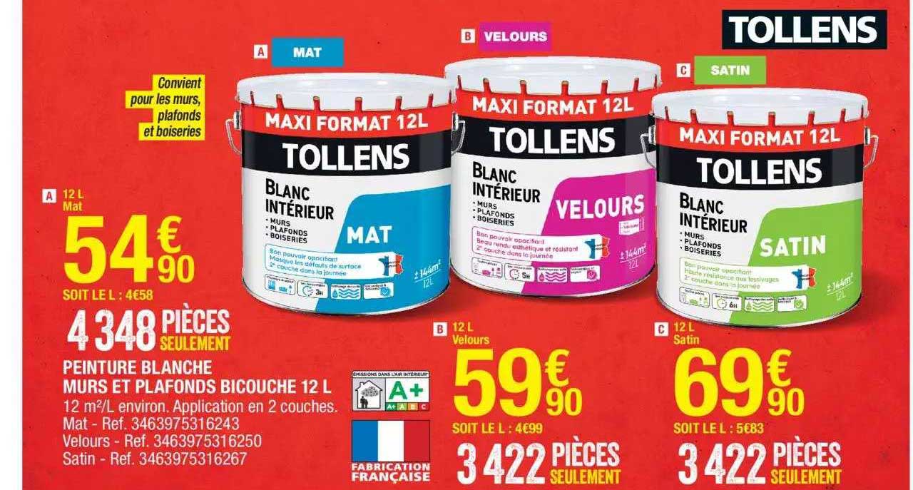 peinture blanche murs et plafonds bicouche 12l tollens