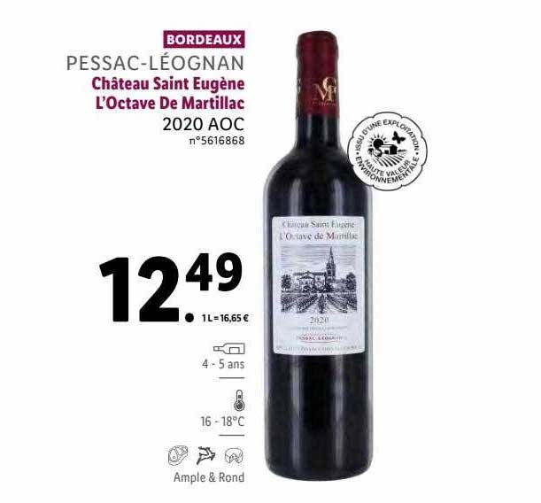 pessac-léognan château saint eugène l'octave de martillac 2020 aoc