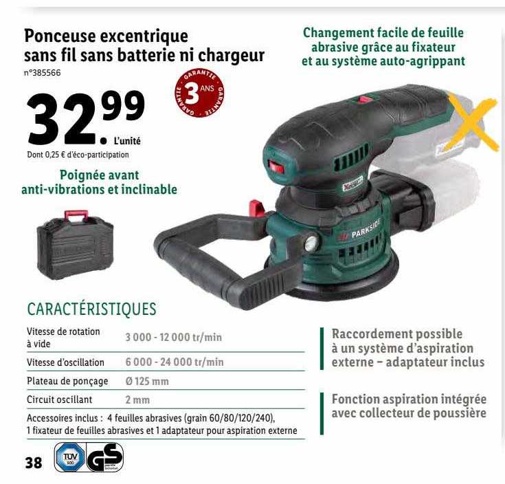 ponceuse excentrique sans fil sans batterie ni chargeur parkside