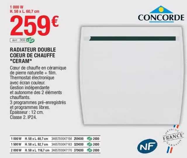 radiateur double coeur de chauffe "ceram" concorde