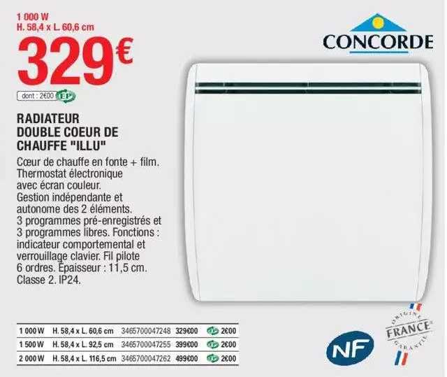 radiateur double coeur de chauffe "illu" concorde