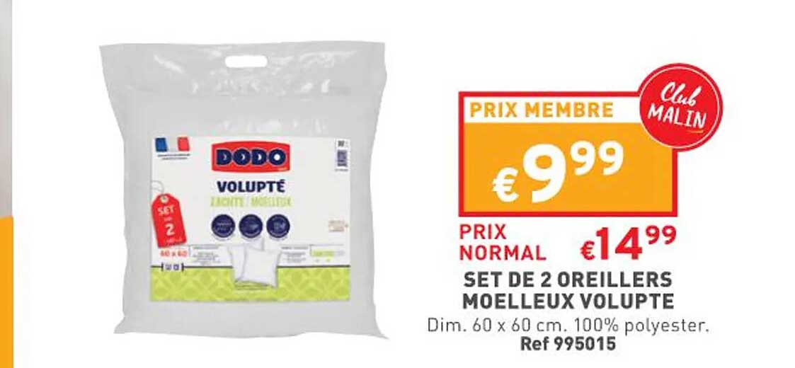 set de 2 oreiller moelleux volupte dodo