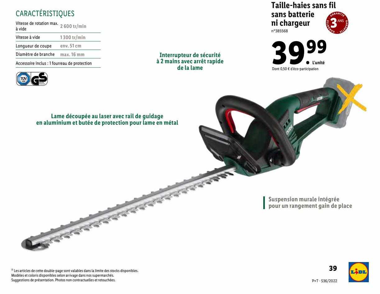 taille-haies sans fil sans batterie ni chargeur parkside