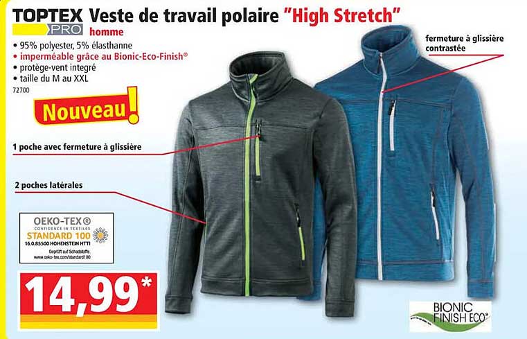 toptex veste de travail polaire high stretch